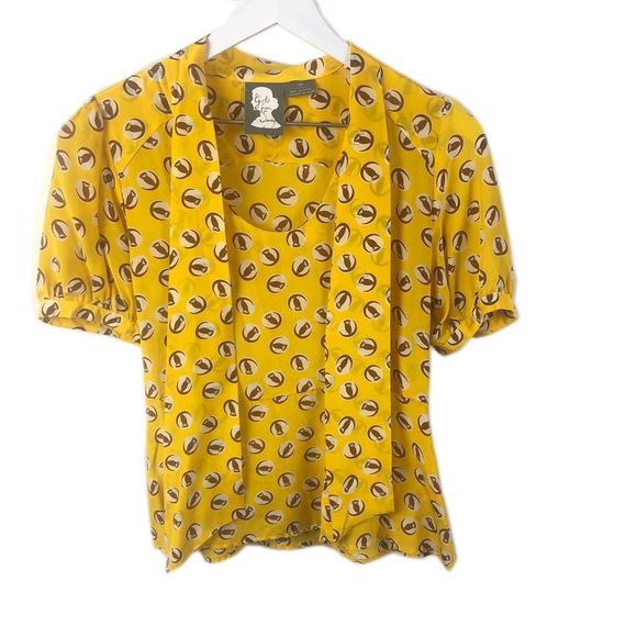 Girls from Savoy sz 2 Owl Print Puffed Sleeve Top - Picture 2 of 5